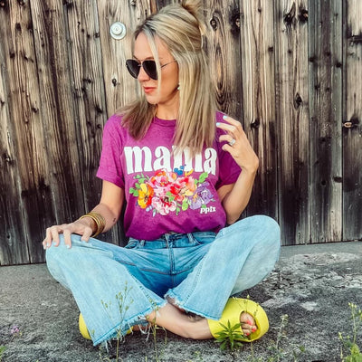 Raspberry Floral MAMA Watercolor Tee