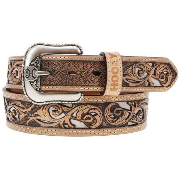 "Top Notch" Hand Tooled Hooey Belt in Natural/Ivory