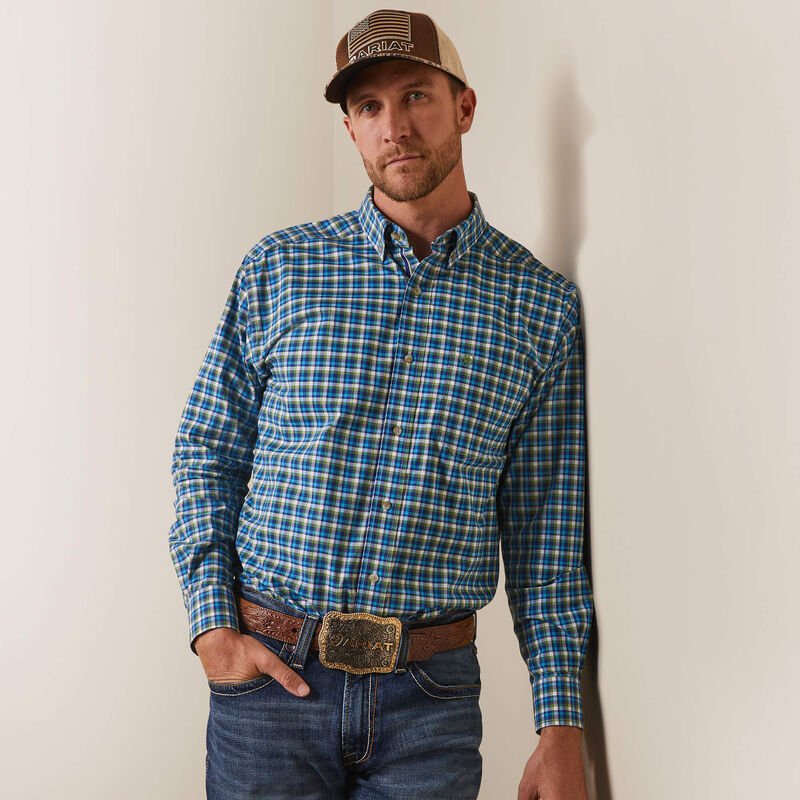 ARIAT Pro Series Lincoln Classic Fit Long Sleeve Shirt / Blue Green Plaid