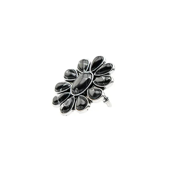 Adjustable Black Flower Cluster Ring