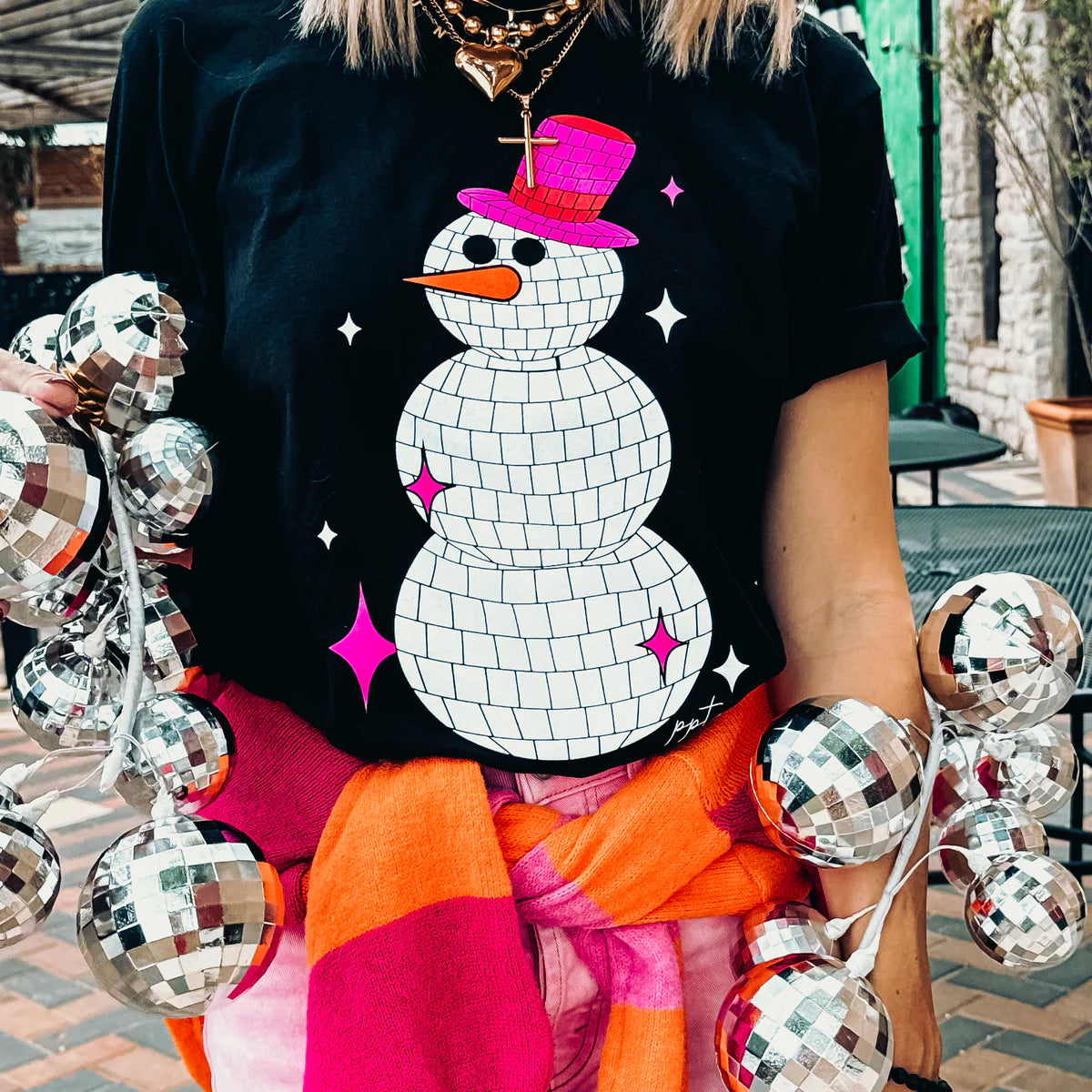 Disco Snowman Glitter Graphic Tee