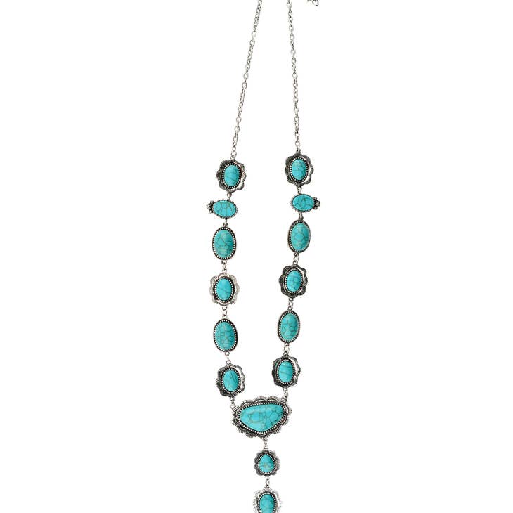 24" Turquoise Lariat Style Necklace with 3.5" Tail