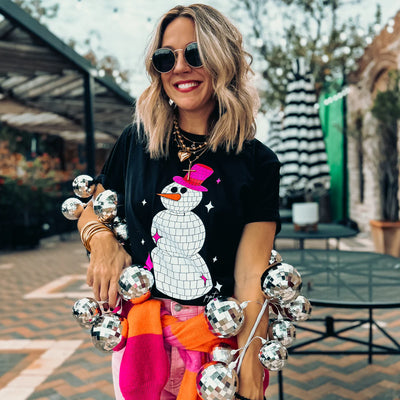 Disco Snowman Glitter Graphic Tee