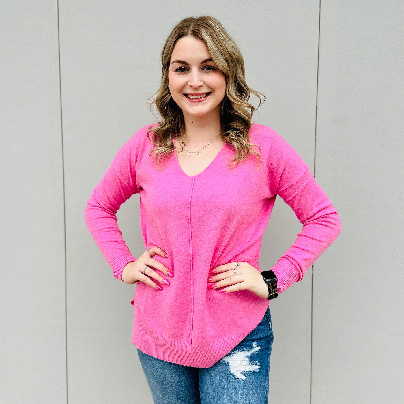 Candy Pink Viscose Front Seam Sweater