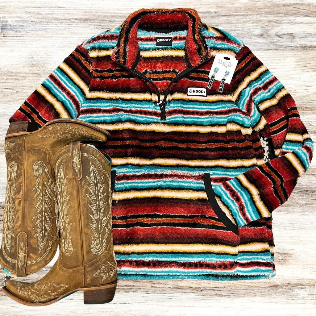 Hooey Ladies Red/Cream Fleece Pullover with Serape Pattern All Over
