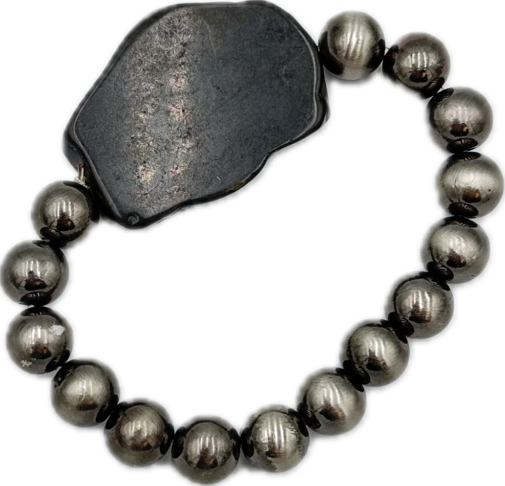 Silver Bracelet with Black Chunk Stone