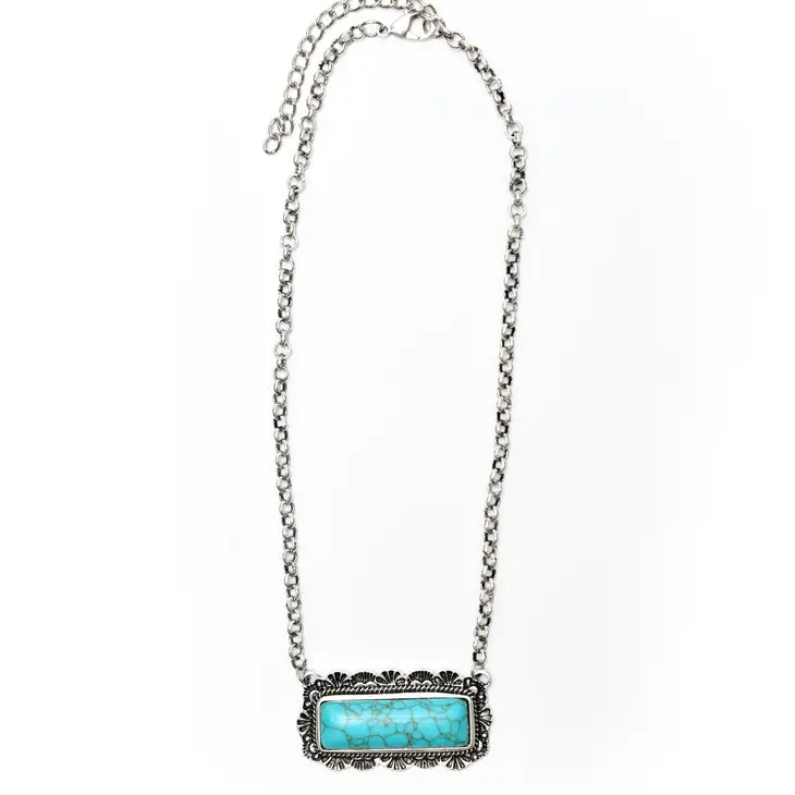 18" Turquoise Bar Necklace with Stamped Border