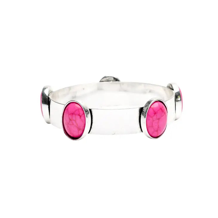 Burnished Silver Bangle with 5 Pink Stones