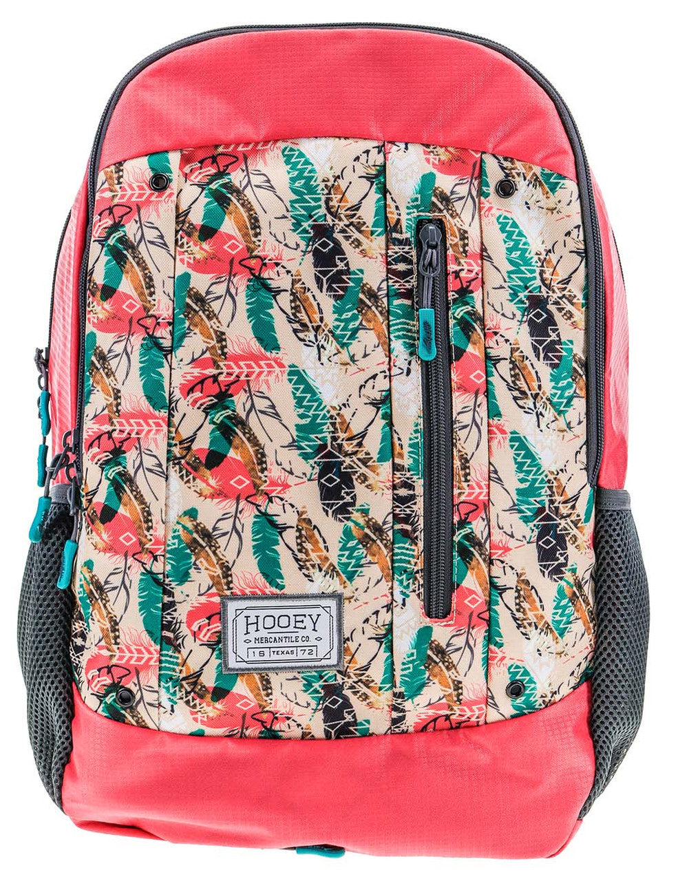 "Rockstar" Cream/Rose/Turquoise Feather Aztec Pattern with Rose/Black Accents Backpack