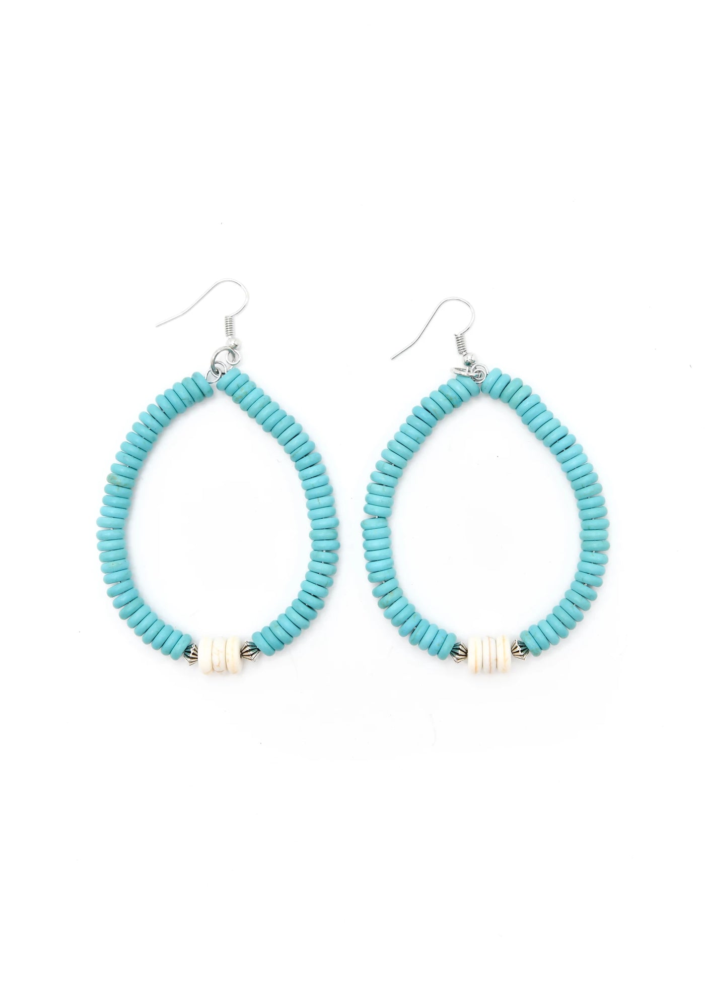Turquoise and Ivory Beaded Teardrop Earring on Fishook