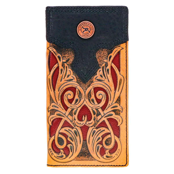 "RYDER" RODEO ROUGHY WALLET TAN/RED HAND TOOLED